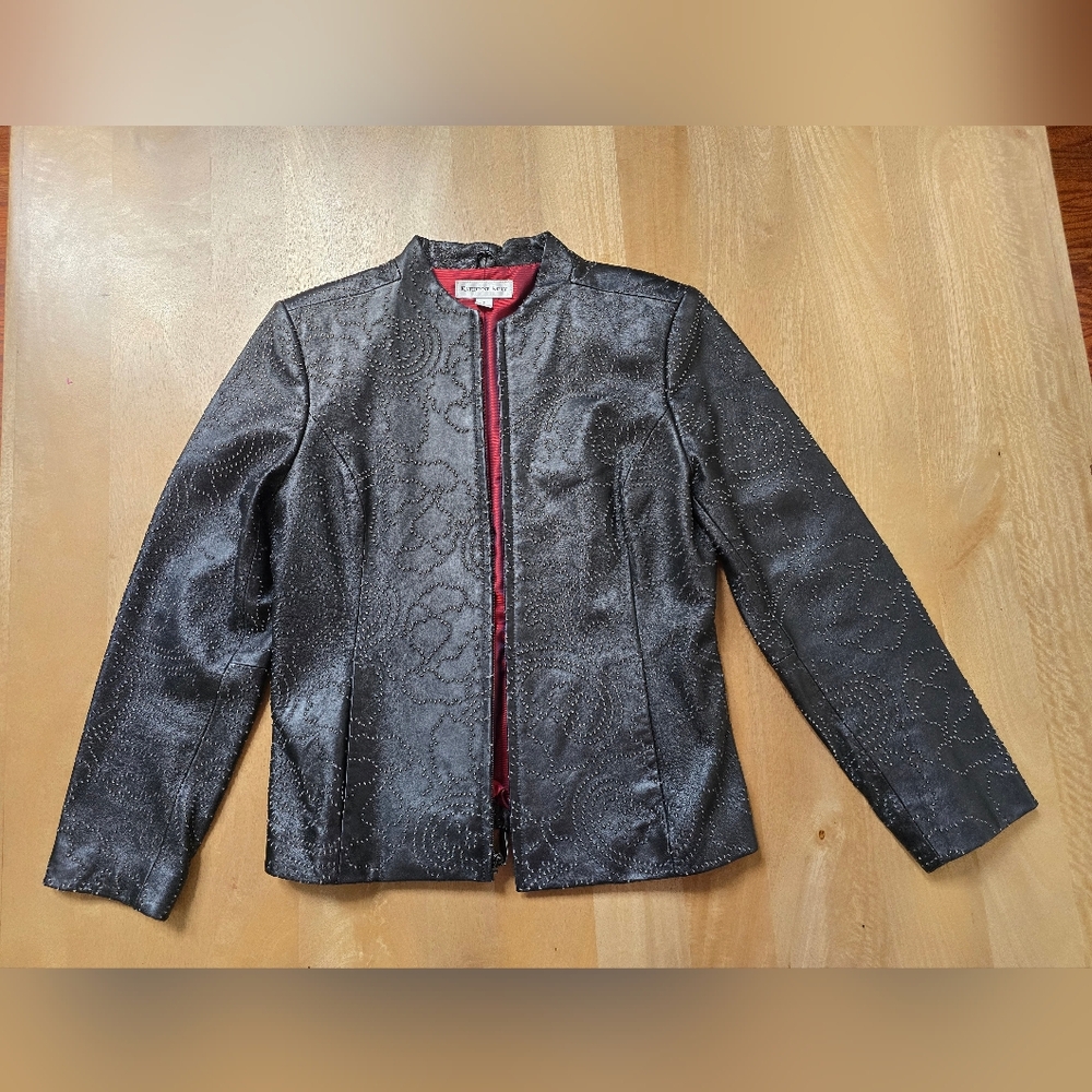 Katherine Kelly Genuine Lambskin Leather Jacket - Stitched Paisley Detail Medium